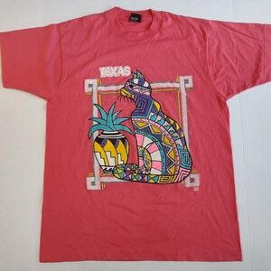 Vtg 90s Texas Cat T Shirt XL Pink Screen Stars Best Single Stitch Graphic USA